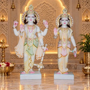Murti en marbre Shri Lakshmi Narayan |   Statue artisanale de Vishnu et Lakshmi en position debout avec détails en or |   MALIYAS Jaipur - Product Image 1