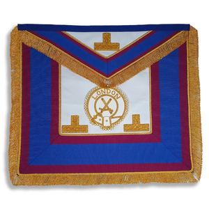 Tablier maçonnique de la Franc-maçonnerie provinciale, brodé avec un écusson de Londres, bordure bleu cramoisi, franges dorées, insignes maçonniques - Product Image 1