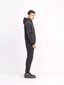 Ensemble de sweat-shirts à capuche noirs pour hommes, couleur unie, tissu en molleton français respirant, vêtements décontractés pour l'automne - Product Image 3