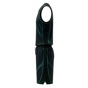Ensemble de maillots de basket-ball pour hommes, col en V, sans manches, sublimé, respirant, coupe athlétique, noir, vert, imprimé, toutes saisons - Product Image 3