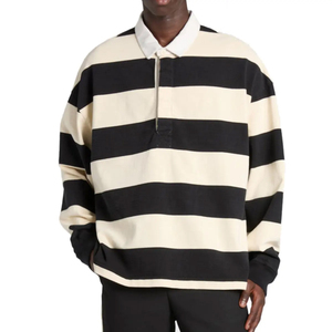 Polo de Manga Larga a Rayas para Hombre, Cuello con Botones, Estilo Casual, Tejido, para Otoño - Product Image 1