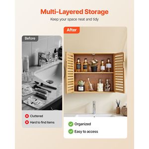 Armadietto da Bagno a Parete con Ripiani Regolabili, 3 Livelli di Altezza, 2 Ante, per Stoccaggio WC e Medicinali - Product Image 3