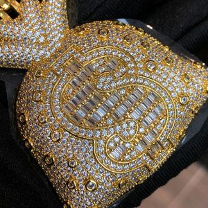 Pendentif Ananas Plaqué Or 14K avec Symbole Dollar et Cristaux de Laboratoire Micro-Incrustés, Style Hip Hop, Breloque Unisexe IGI - Product Image 2