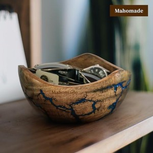 Tazón de Madera de Mango Tallado a Mano con Incrustaciones de Resina Azul - Venta al Por Mayor Artesanal - Product Image 6