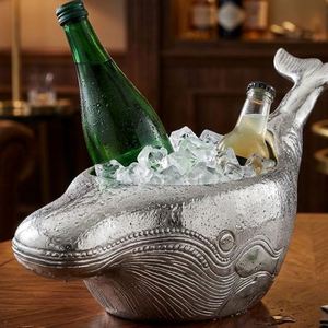 <b>Silver</b> Fish Wine <b>Ice</b> <b>Bucket</b> 4 Litre Cast Metal Champagne Chiller Tub for Coastal Bar Dining Table Party Decor - Product Image 5