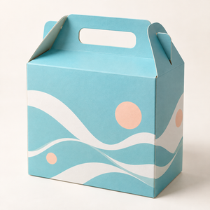 Custom Aqua Geometric Gable Handle Paper <b>Box</b> for Cosmetic Party <b>Favors</b> and Retail Gifts - Product Image 4