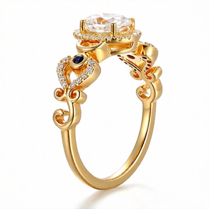 Anillo Hiphop CARATOVA DIAMONDS Chapado en Plata de 10k y Oro de 18K con Diamantes de Corte Ovalado, Acento de Zafiro Azul Halo y Tres Piedras Vintage - Product Image 2
