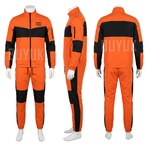 Ensemble de survêtement bleu marine pour homme, manches longues, fermeture éclair, col montant, couleur unie, poches latérales, respirant, en polyester, pour l'automne, coupe classique - Product Image 2