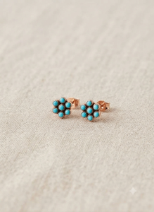 Mohave Turquoise <b>Stud</b> <b>Earrings</b>, 925 Sterling <b>Silver</b> Jewelry, Round Shape <b>Earrings</b>, Vintage Style <b>for</b> <b>Women</b> Gift Gold Plated - Product Image 2