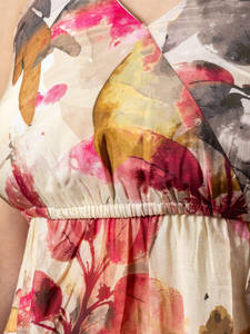 Vestido Midi Estampado Floral Blanco y Granate sin Tirantes con Cintura Natural, Tirantes en los Hombros y Dobladillo Asimétrico - Product Image 2