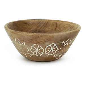 Cuenco de madera de mango tallado a mano para servir ensaladas a granel, cuenco decorativo para mesa de comedor de cocina y uso de almacenamiento de cosméticos - Product Image 5