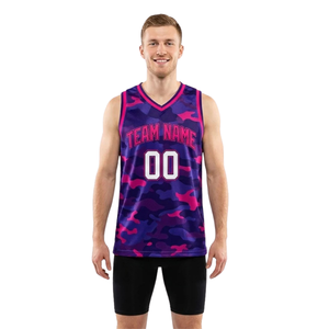 Conjunto de Camiseta de Baloncesto de Camuflaje para Hombre, Estampado por Sublimación, Cuello en V, Top sin Mangas y Pantalones Cortos Lisos con Nombres y Números de Equipo Personalizados - Product Image 1
