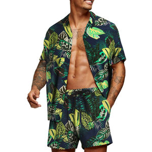 Ensemble de maillots de bain pour hommes, vêtements d'été, chemises et shorts, ensembles courts deux pièces pour hommes, OEM, mode estivale, ensemble chemise et short imprimé pour hommes - Product Image 2