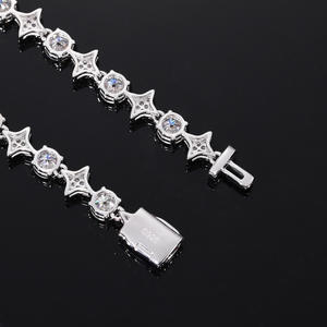 Bracelet en argent sterling certifié Moissanite Star Link, chaîne de poignet de luxe sertie de pierres, bijoux fins brillants unisexes, style cadeau - Product Image 1