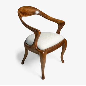 เก้าอี้ทานอาหารไม้เนื้อแข็งสุดหรู ดีไซน์โค้งมนสวยงาม เบาะหุ้มผ้า ทันสมัย คลาสสิก เฟอร์นิเจอร์ร้านอาหาร - Product Image 2