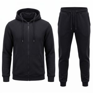 Ensemble de survêtement à capuche pour homme, couleur unie, coton, coupe décontractée, sweat-shirt et pantalon longs, tenue d'automne - Product Image 2