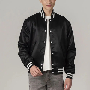 Chaqueta bomber de satén de seda de alta calidad para hombre, diseño personalizado, chaqueta de béisbol con botones a presión para adultos - Product Image 3