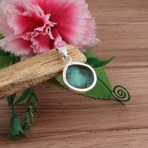 Natural <b>Turquoise</b> Gemstone Pendant 925 Sterling Silver Platinum Plated Bezel Setting Vintage Handmade Blue <b>Necklace</b> Real Jewelry - Product Image 4