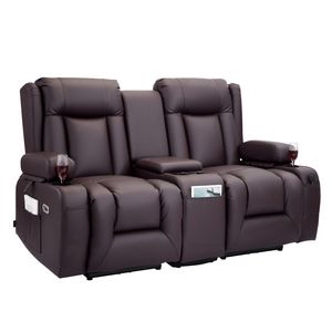 Sofá Reclinable Eléctrico de Dos Plazas con Calefacción, Masaje y Temporizador, Tapizado en Cuero PU - Product Image 1
