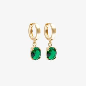 <b>Emerald</b> Dangle Hoop Earrings May Birthstone Oval Cut Green Gemstone 925 Sterling Silver 14K Gold Plated Jewelry/ - Product Image 1