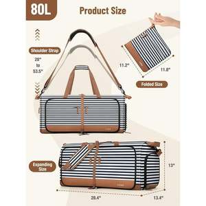 Sac de sport en toile LUKE 150L Grande capacité Voyage avec fermeture éclair étanche Design rayé Doublure en maille polyester - Product Image 4