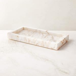 White Marble <b>Tray</b> with Copper Handles Luxury Serving <b>Tray</b> Modern Decorative Platter for <b>Kitchen</b> Home Decor - Product Image 3