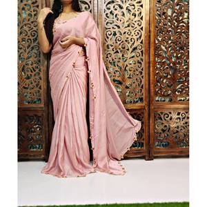 ATTRACTIVE RANGOLI SOIE TRAVAIL À LA MAIN SAREE AVEC BLOUSE INCOSÉE BÉBÉ ROSE - Product Image 2