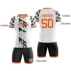 Ensemble de maillots de foot personnalisés blanc, noir, orange, imprimé géométrique, sublimé, 100% polyester, unisexe adulte, toutes saisons - Product Image 2