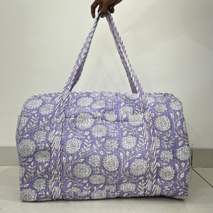 Cotton Quilted Zipper Duffle <b>Bag</b> Handmade Weekend Strong Handles Large Capacity Gym Block Print Floral High Quality Lightweight - Product Image 1
