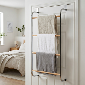 MIT Housewares Modern Fashion Cast Iron Wood Grain <b>Chrome</b> Plated Wall-Mounted 4-Bar Movable Bath Towel Rack Heater Wholesale - Product Image 4