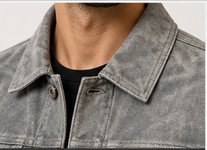 Men's <b>Suede</b> Leather <b>Jacket</b> Grey Trucker <b>Jacket</b> Button Front Casual Stylish Premium Outerwear Wholesale Windproof Heated - Product Image 5