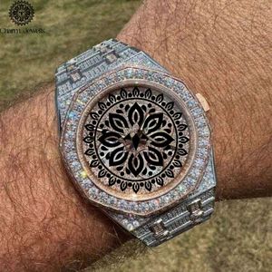 Montre de luxe pour homme Charm Jewels, boîtier en acier inoxydable de 40 mm, incrustée de diamants, mouvement mécanique analogique, résistante à l'eau 10 bars - Product Image 3