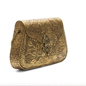 Bolso de mano plateado con estampado floral y correa de cadena, diseño tradicional hecho a mano - Product Image 2