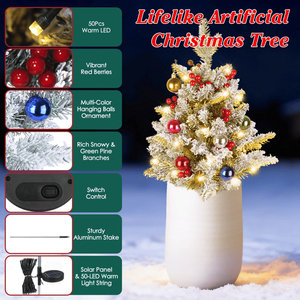 2 Pezzi Mini Albero di Natale Solare con 50 LED, Impermeabile IP44, Ricarica Rapida 4H, Batteria 600mAh, 2 Modalità di Illuminazione, Design Realistico in PE - Product Image 4