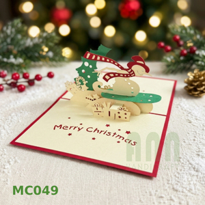 Tarjetas de Felicitación Navideñas con Diseño de Muñeco de Nieve, Corte Láser 3D Personalizado, Impresión por Transferencia Térmica, Rectangulares, Hechas en Vietnam, Hanoi, Encantadoras - Product Image 2