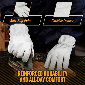 Flexible Design High-Performance Blue Trim Detail For Enhanced Visibility & Style All-Purpose White Grain Cowhide Driver <b>Gloves</b> - Product Image 3