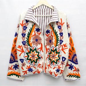 High Quality Eco-Friendly Duck Cotton Floral Suzani Embroidery Boho Hippie Indian Unisex <b>Jacket</b> for <b>Women</b> - Product Image 2