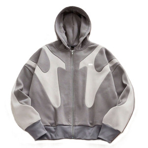 Sudaderas con capucha personalizadas al por mayor para hombre, de algodón grueso, con cremallera, paneles en contraste, estilo urbano, sudadera con cremallera completa. - Product Image 3