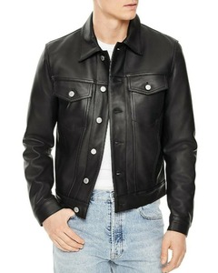 Men Slim Fit Sheepskin Genuine Leather Trucker <b>Jacket</b> Casual <b>Biker</b> <b>Jacket</b> - Product Image 1