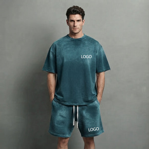 เสื้อยืดคอกลมแขนสั้นผ้าฝ้ายโอเวอร์ไซส์ 400 กรัม ย้อมสีแบบวินเทจ ซักนุ่ม พร้อมกางเกงขาสั้นสำหรับผู้ชาย ชุดเซ็ตฤดูร้อนแบบใหม่ - Product Image 5