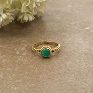 Vintage Green Onyx Statement <b>Ring</b> 18K Gold Plated Beaded Band Boho Ethnic Jewelry - Product Image 1