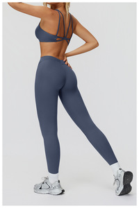 Conjunto de Leggings y Sujetador Deportivo Morado para Mujer, Espalda Cruzada, Cuello Redondo, Soporte Medio, Yoga, Sin Costuras, Transpirable, Spandex, Poliéster - Product Image 3