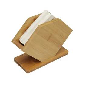 Porte-serviettes en bois moderne, base en bambou en forme de V géométrique, rangement vertical, finition lisse, accessoire minimaliste pour la cuisine et la table à manger - Product Image 1