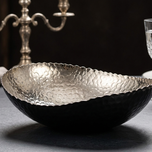 Elegant Hammered Finish Gold Metal Serving Tray Round Shape - Decorative Aluminum Tray for <b>Coffee</b> <b>Table</b> Kitchen Counter - Product Image 2