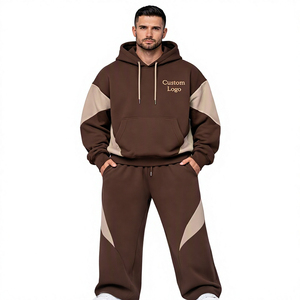Ensemble de survêtement technique en molleton pour homme, haute qualité, personnalisé, avec sweat à capuche color block et pantalon évasé, coupe ample, faible MOQ - Product Image 1