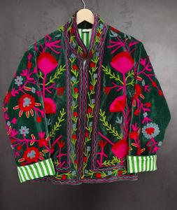 Handcrafted Embroidery Velvet Suzani <b>Quilted</b> Jacket Women Vintage-Inspired Luxurious Boho Breathable Eco-Friendly Winter - Product Image 1