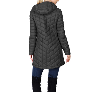 Long Hooded Down Puffer Jacket Women's <b>Winter</b> <b>Coat</b> <b>Thick</b> Casual Zipper Closure Solid Color 100% Polyester Windproof Outerwear - Product Image 2