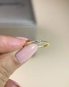 3mm Round Bezel Set Lab Diamond <b>Ring</b> Petite <b>Stacking</b> Band 14K Yellow Gold Anniversary Gift - Product Image 2