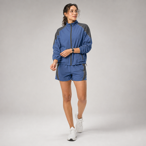 Ensemble veste et short de sport pour femme sur mesure, coupe ample, en tissu Ripstop, style streetwear, logo brodé, fournisseur OEM - Product Image 1