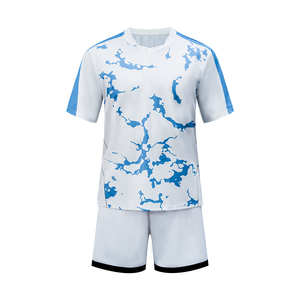 Ensemble de maillot de football pour homme, blanc et bleu camouflage, manches courtes, polyester respirant, toutes saisons, vêtements de sport pour adultes - Product Image 1